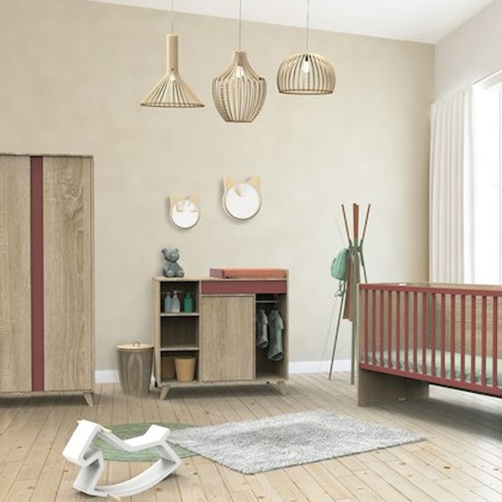 Chambre bébé complète Nova : lit 70x140, commode, armoire Sauthon