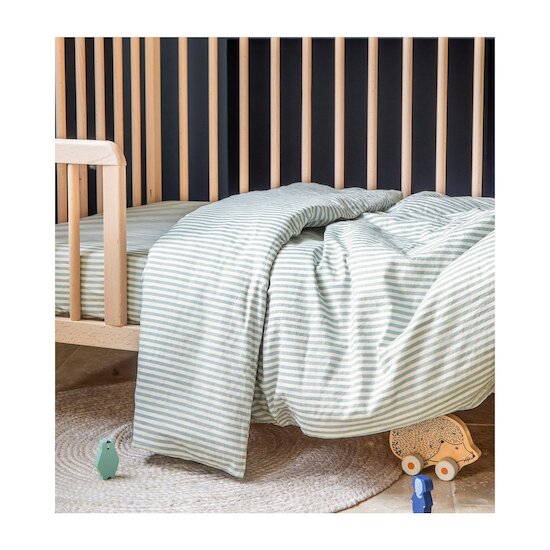 Kadolis Housse de couette Percale de Coton Bio bébé Rayé Bleu ardoise 