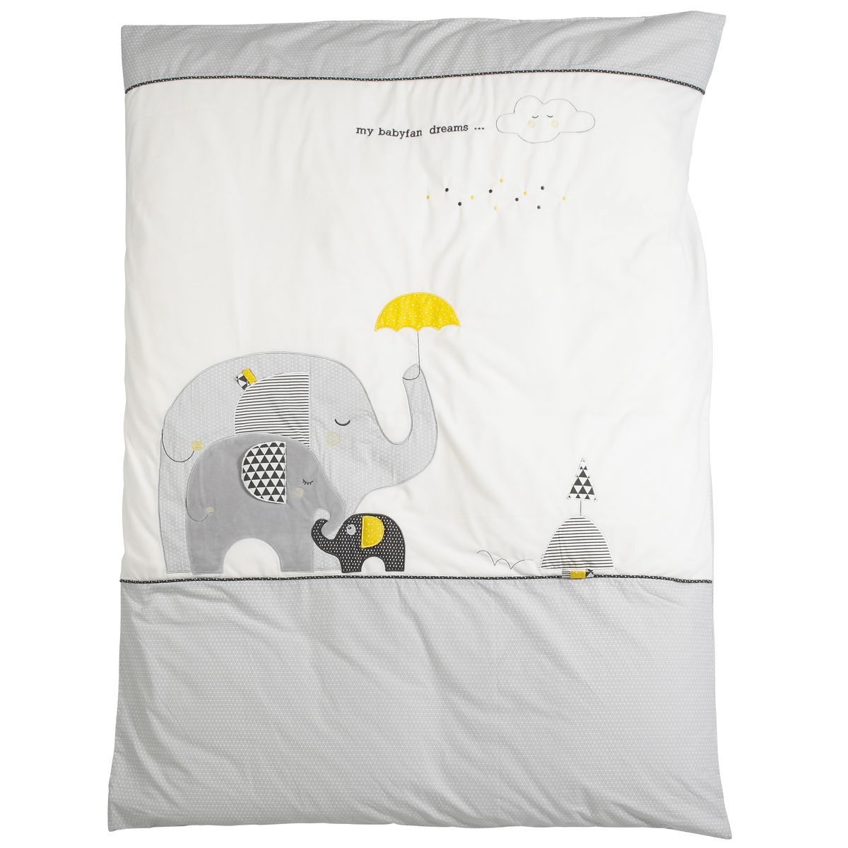 Housse de couette + taie Babyfan GRIS Sauthon