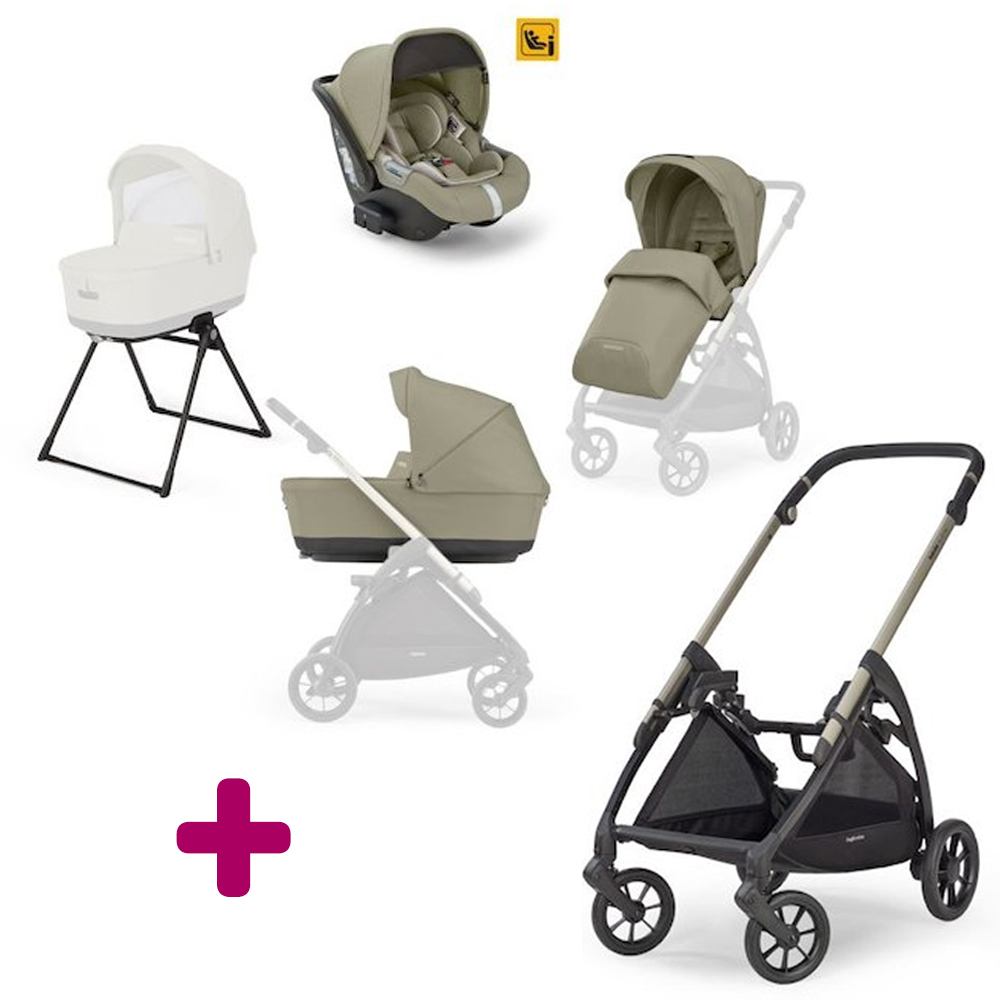 Pack poussette trio Electa + coque Darwin + nacelle + couvre-jambe + support Nolita beige Inglesina