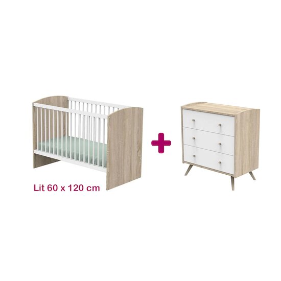 Sauthon Chambre bébé duo Access blanc : lit 60x120, commode   Sauthon Chambre bébé duo Access blanc : lit 60x120, commode