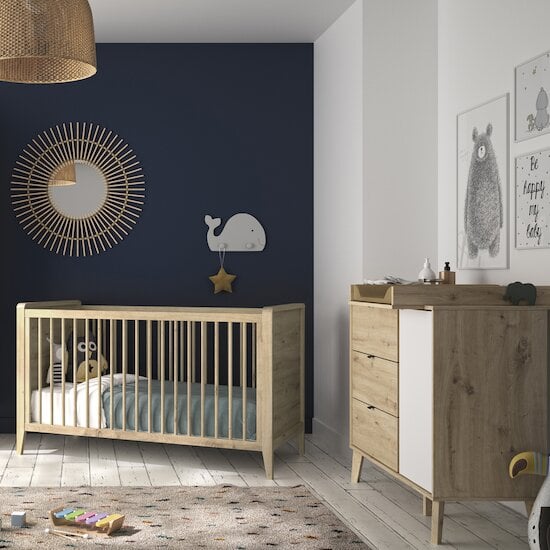 Chambre bébé duo VOLT : lit bébé évolutif et commode