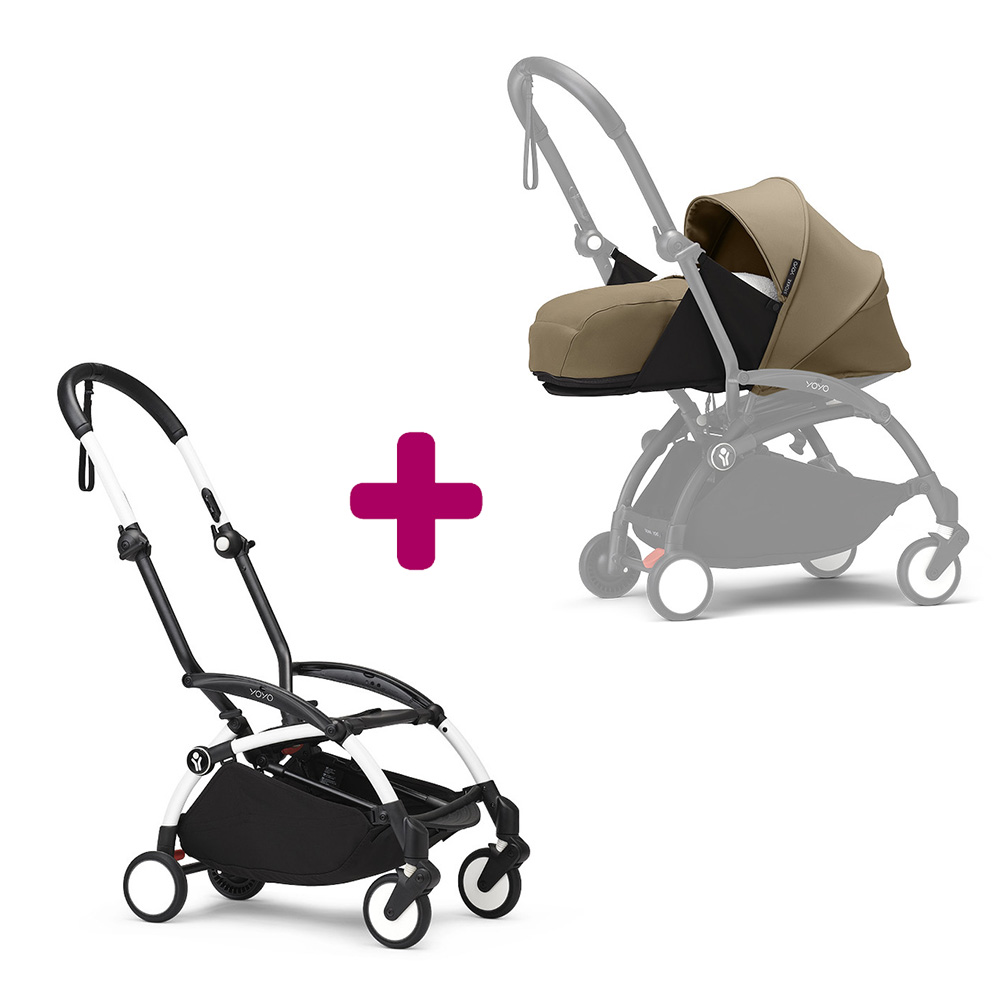 Stokke - Pack chassis poussette YOYO³ Blanc + pack nouveau-né 0+ YOYO³ Toffee  Stokke