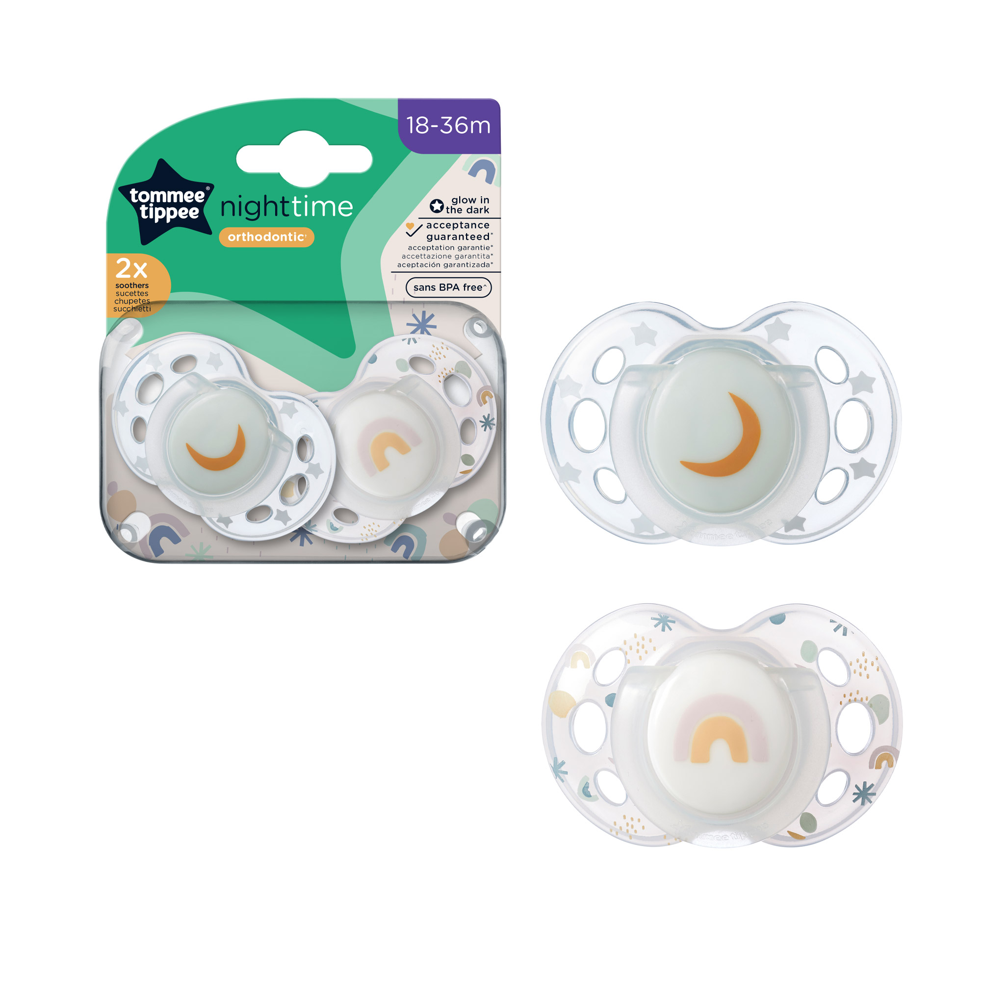 2 sucettes Closer to Nature nuit mixte MULTICOLORE Tommee Tippee
