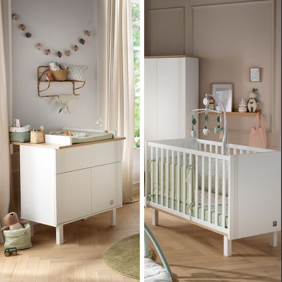 Sauthon Chambre Duo Eléonore blanc : lit 60x120, commode  