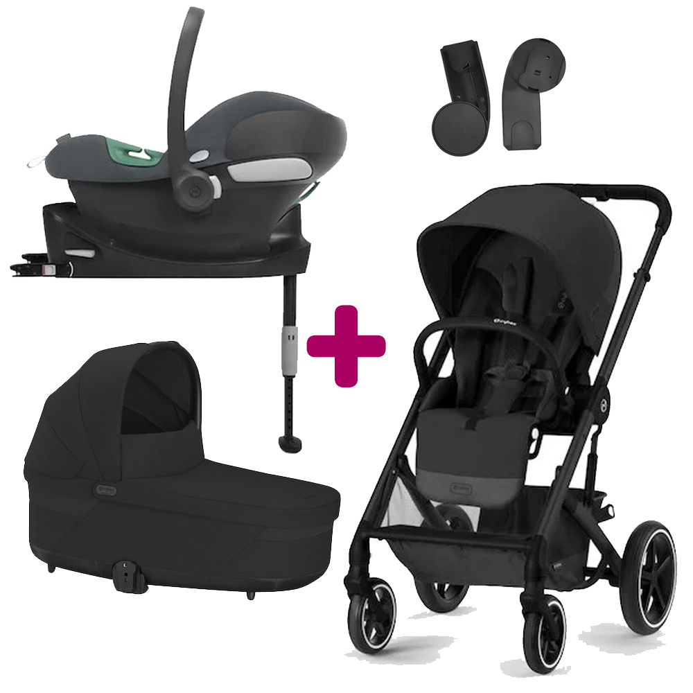 Pack poussette trio Balios S Lux Black moon + nacelle Cot S Lux moon Black + coque Aton B2 Steel Grey avec base  Cybex