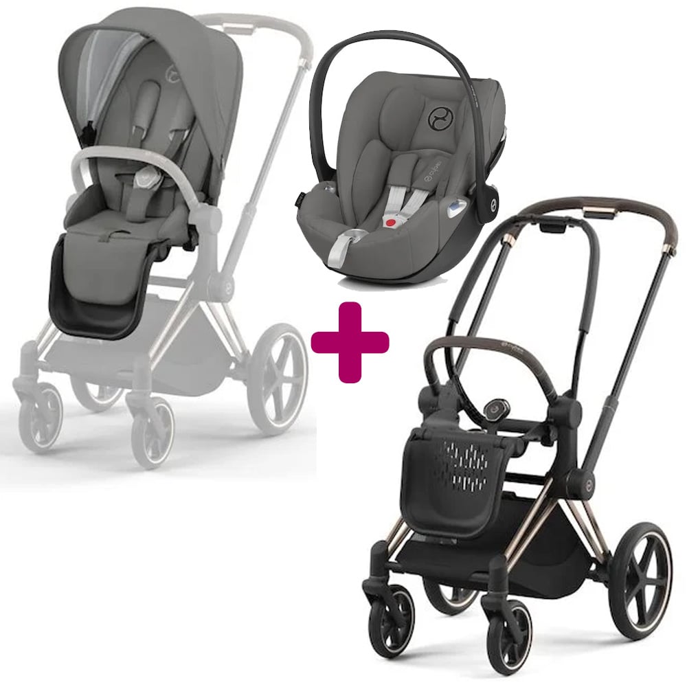 Pack poussette duo Priam 2022 Rosegold + siège + coque Cloud Z Soho Grey Cybex