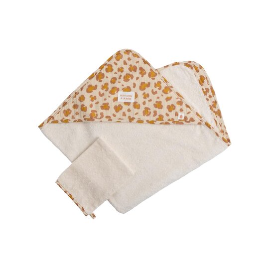 Sauthon Cape de Bain Plus Gant Petit Chou Ecru/Caramel/Vieux Rose 