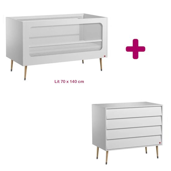 Vox Chambre Duo Bosque : lit évolutif 70x140, commode  