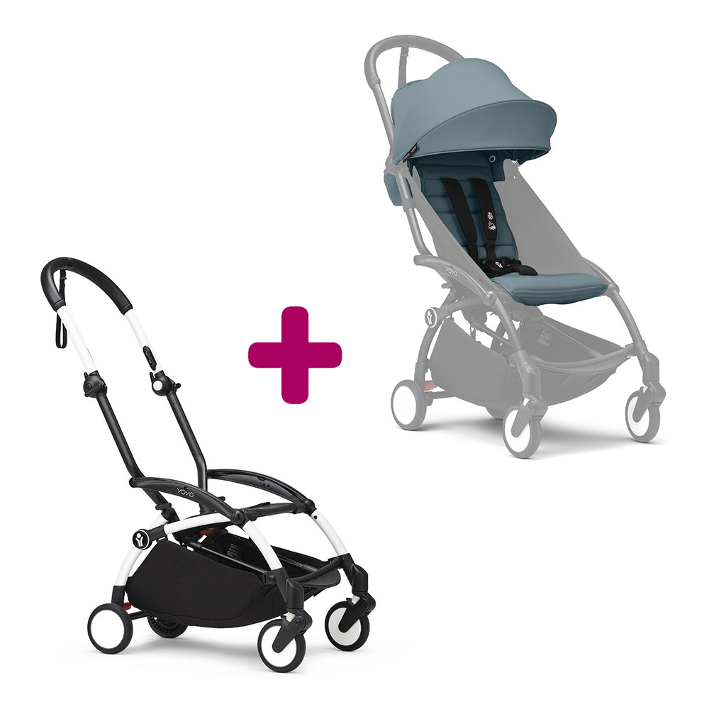 Stokke - Pack chassis poussette YOYO³ Blanc + pack 6+ YOYO³ Aqua  Stokke