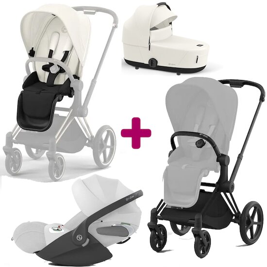 Cybex Pack trio Chassis Priam matt black + Nacelle + Siège + Cloud T i-size Platinum White  