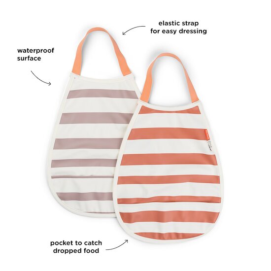 Done by Deer 2 bavoirs élastique Stripes Papaye/Rose  Done by Deer 2 bavoirs élastique Stripes Papaye/Rose