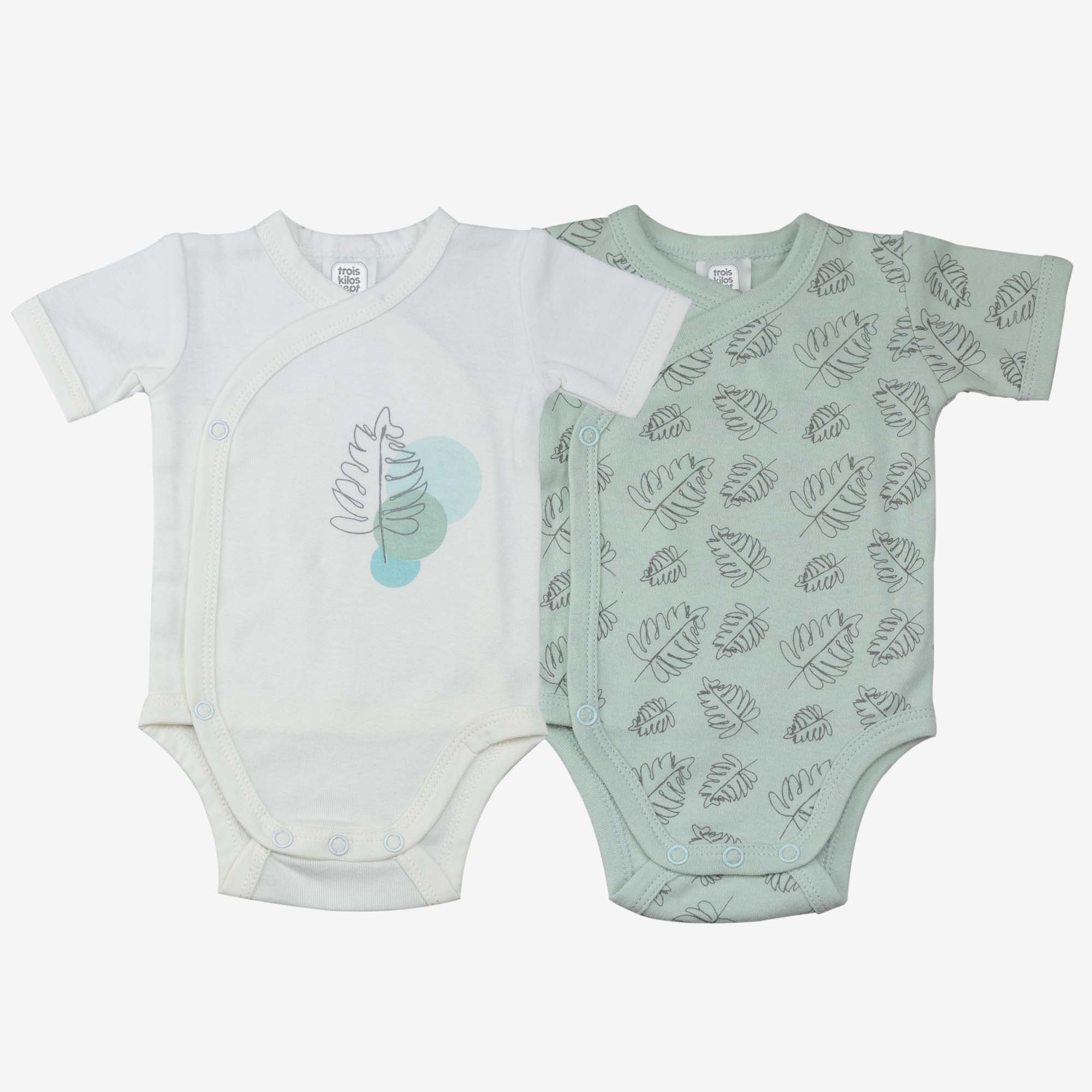 Trois Kilos Sept - Lot de 2 bodys manches courtes Feuilles VERT Trois Kilos Sept