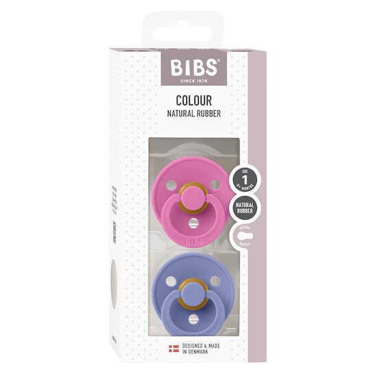 BIBS Tétines Colour 2 Pack Caoutchouc naturel Bubblegum/Peri 