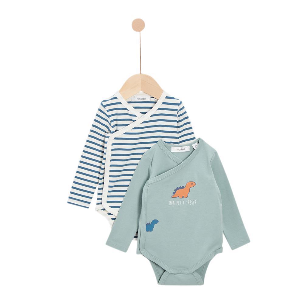 Marèse - Lot de 2 Bodies Dinosaure d'Automne VERT Marèse