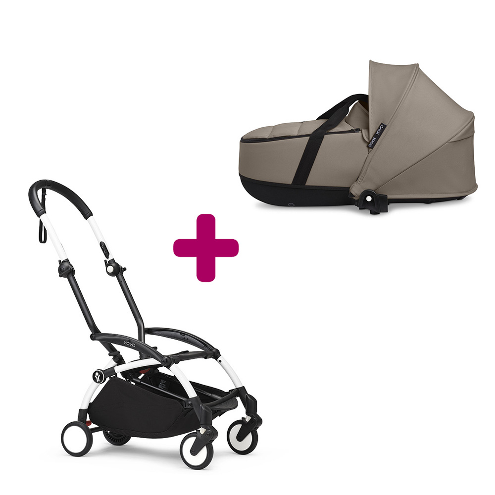 Pack chassis poussette YOYO³ Blanc + nacelle YOYO³ Taupe Stokke