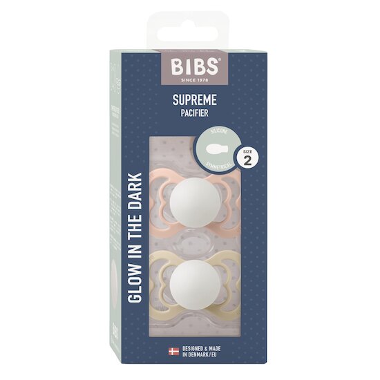 BIBS Tétines Supreme 2 Pack Silicone Blush Glow/Vanilla Glow 