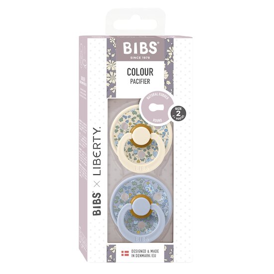 BIBS BIBS x Liberty Tétine Colour 2 Pack Caoutchouc naturel Sky Blue/Dusty Blue 6-18 mois