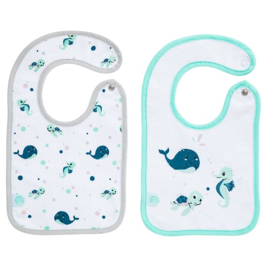 BabyCalin 2 bavoirs en coton bio Marin 17x29 cm