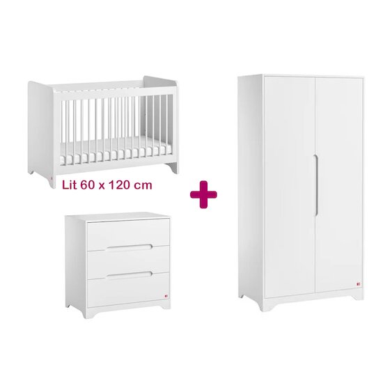 Vox Chambre bébé complète Ova blanc : lit 60x120, commode, armoire  