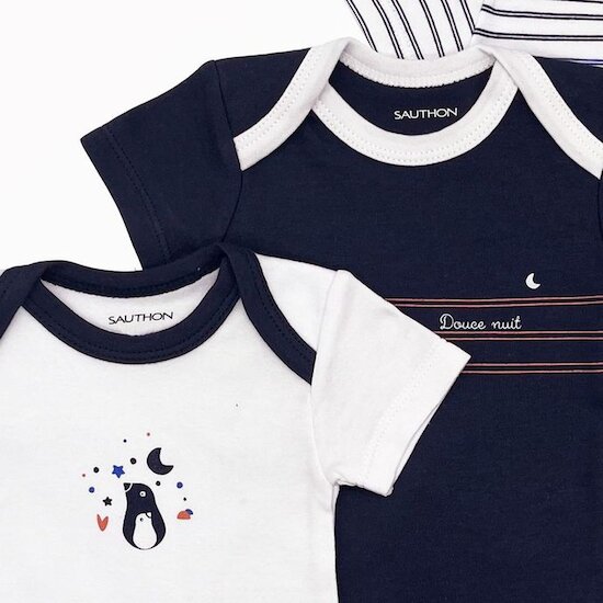 Sauthon Lot 3 bodies manches courtes  Baby Sailor Bleu  Sauthon Lot 3 bodies manches courtes  Baby Sailor Bleu