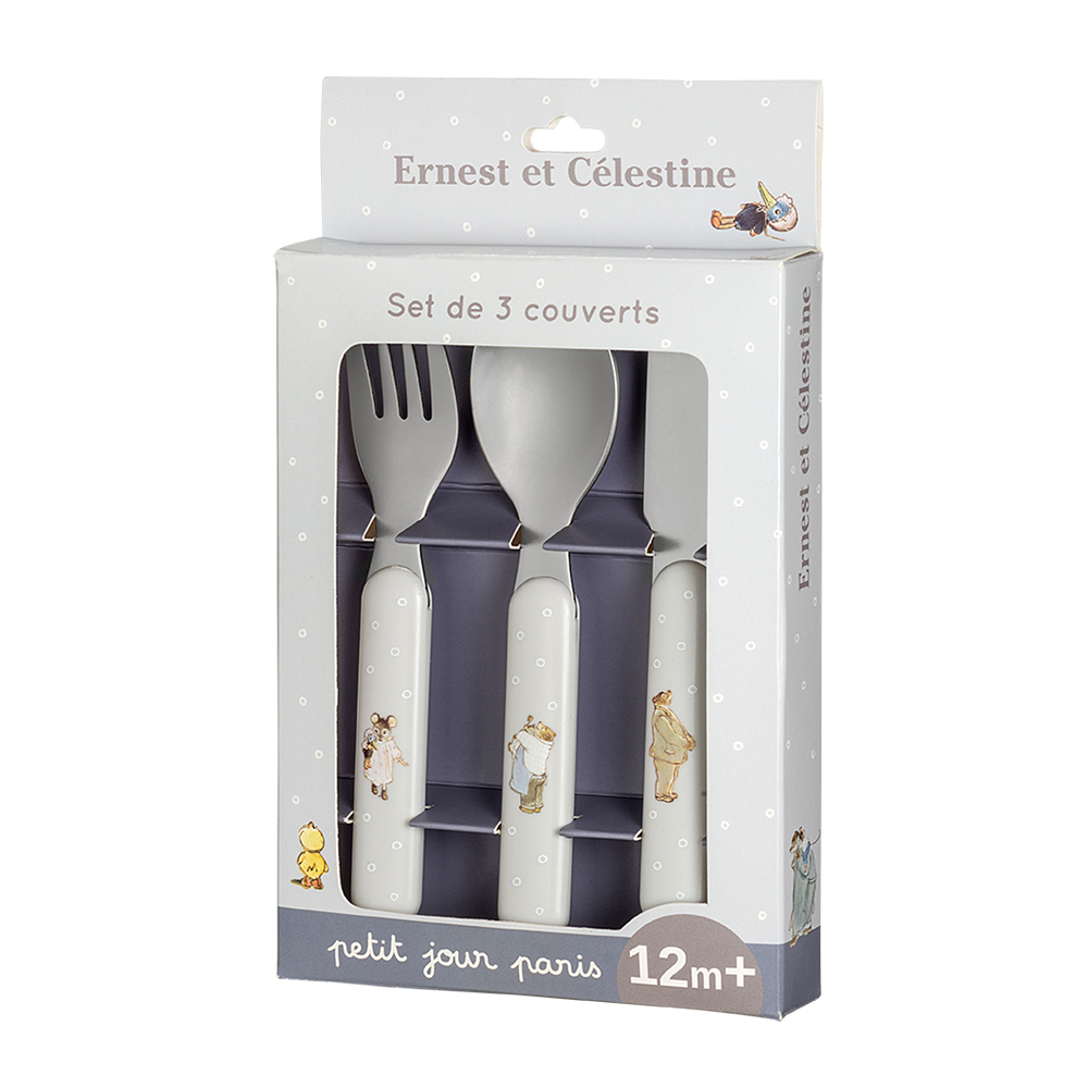 Set 3 couverts Ernet et Célestine GRIS petit jour paris