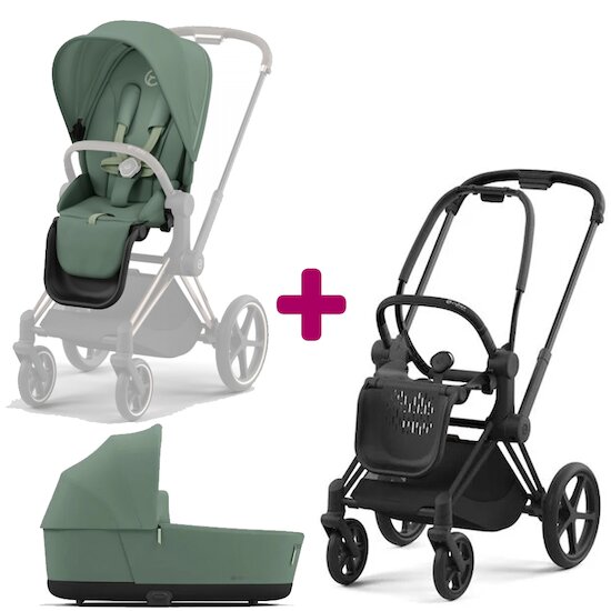 Cybex Pack Chassis Priam matt black + Siège Leaf Green + Nacelle Leaf Green  