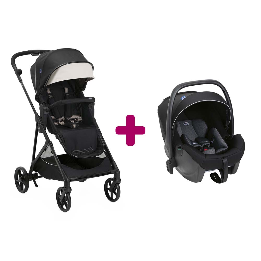Chicco - Pack poussette Duo Seety Etna black + coque Kory Plus air black  Chicco