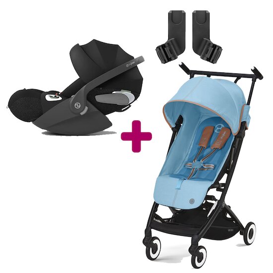 Cybex Pack Poussette duo Libelle Beach Blue + Coque Cloud T i-size Sepia Black + adaptateurs coque  