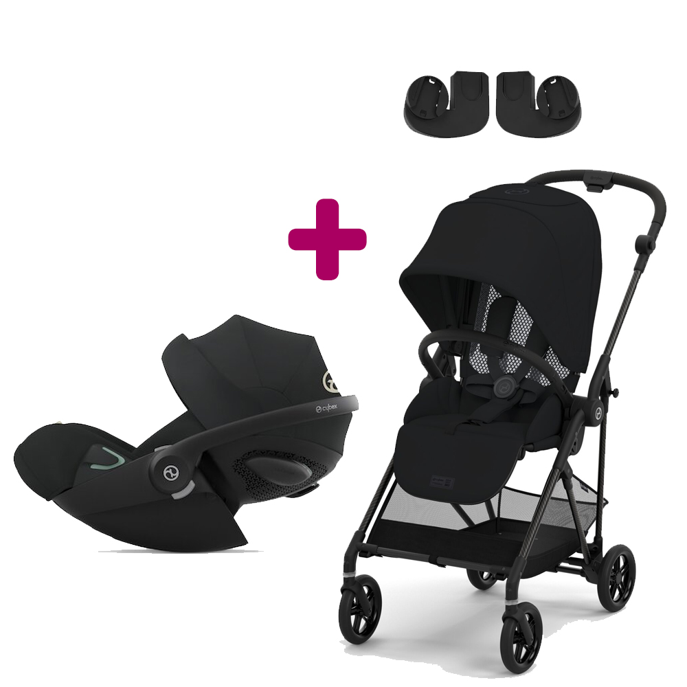 Pack Poussette Duo Melio 3 Moon Black + adaptateurs + Coque Cloud G i-Size Tissu Plus Moon Black Cybex