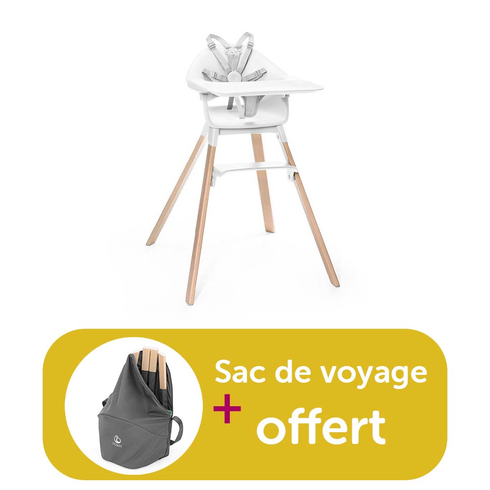 Chaise Haute évolutive Clikk Blanche = sac de voyage offert Stokke