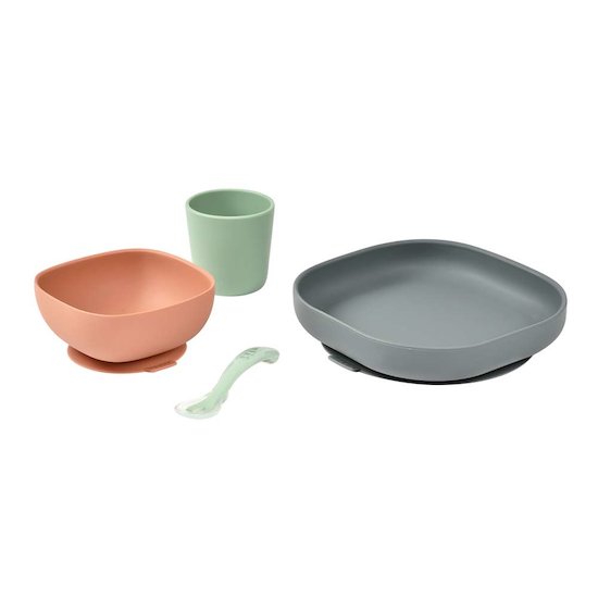 Béaba Coffret Repas Silicone 4 pièces Minéral  Béaba Coffret Repas Silicone 4 pièces Minéral