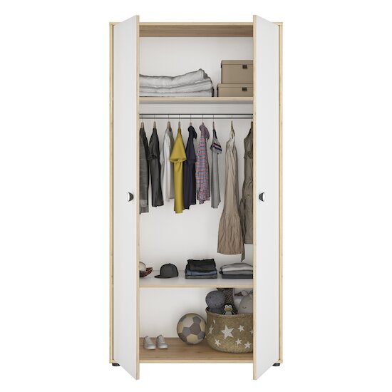 Galipette Armoire 2 portes Arthur Blanc Et Chêne Artisan  Galipette Armoire 2 portes Arthur Blanc Et Chêne Artisan