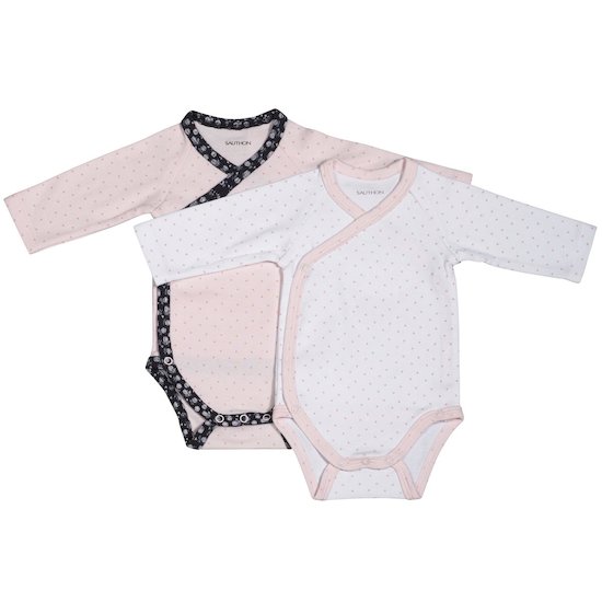 Sauthon Lot de 2 bodies Pluche et Pompon Blanc/Rose 