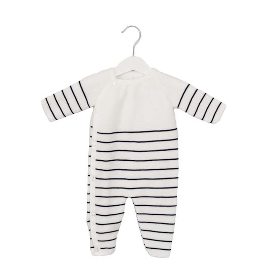 La Manufacture de layette Combinaison rayée marin en tricot Écru/Marine 1 mois