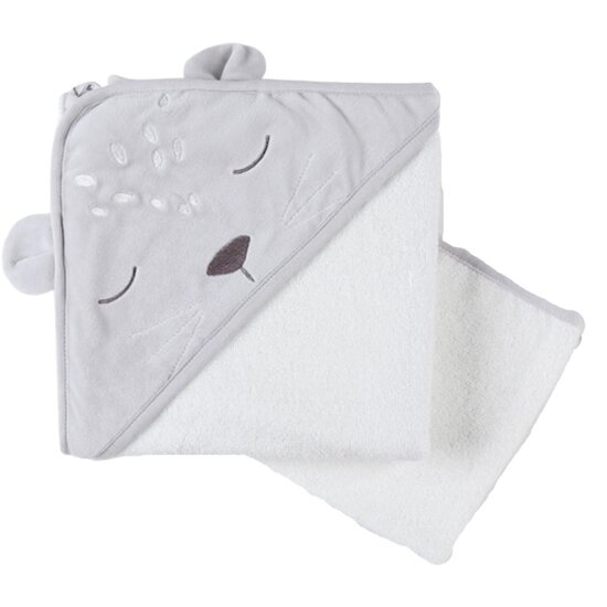 Noukie's Set de bain veloudoux et éponge Babou et Kendi Gris 