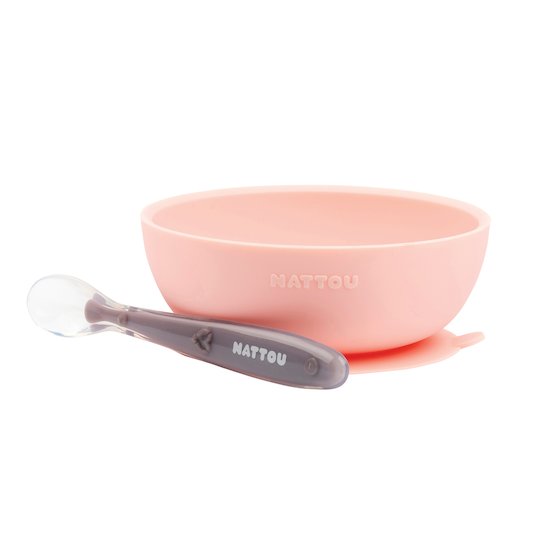 Nattou Coffret repas silicone 2 pc Bol et cuillère Rose Pâle 