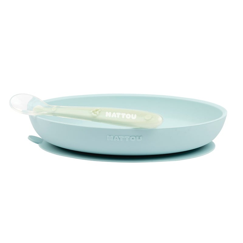 Coffret repas silicone 2 pc Assiette et cuillère BLEU Nattou