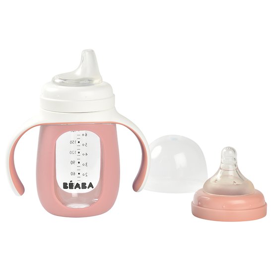 Béaba Biberon d'apprentissage 2 en 1 en verre Old Pink 210 ml