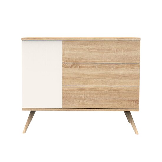 Sauthon Commode 3 porte Seventies Chêne Doré - Vanille - Hêtre Vernis Naturel 