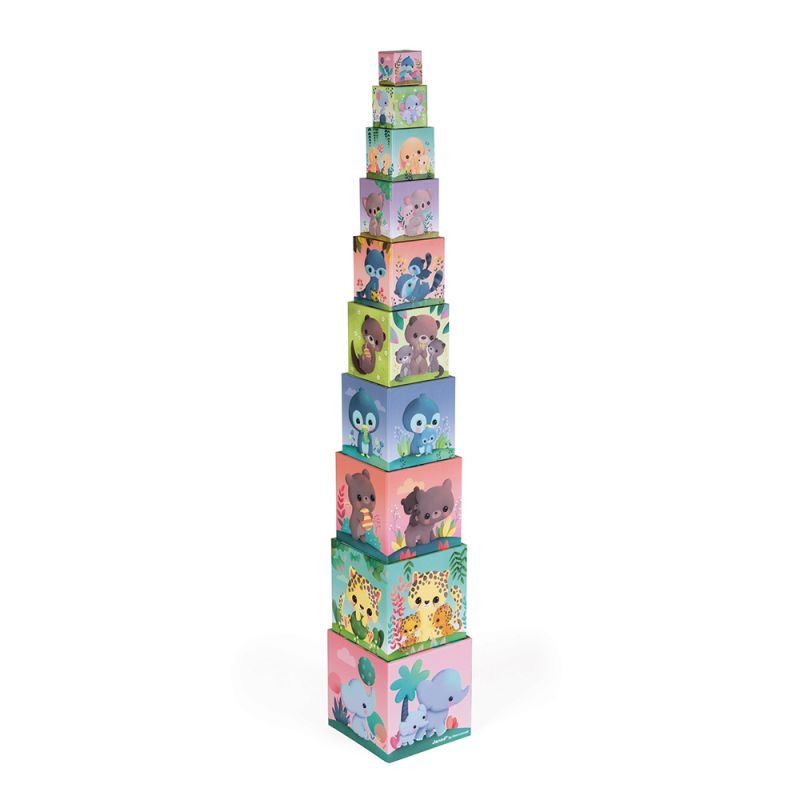 Janod - Pyramide 10 cubes Les animaux tous mignons MULTICOLORE Janod