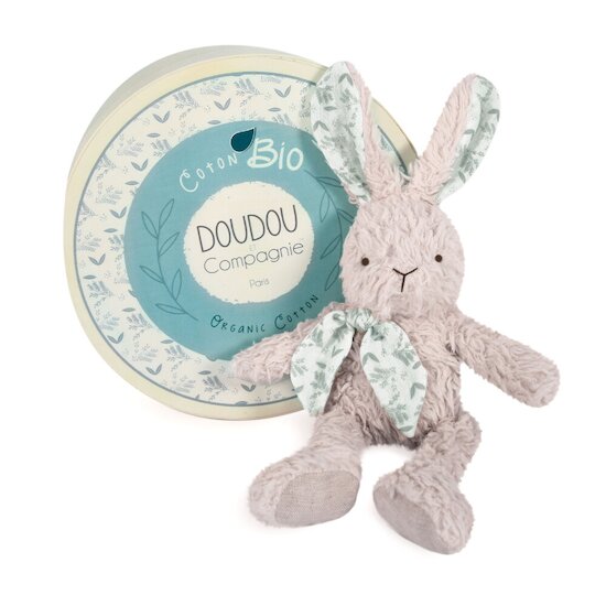 Doudou & Compagnie Doudou pantin Lapin en coton bio Gris 25 cm