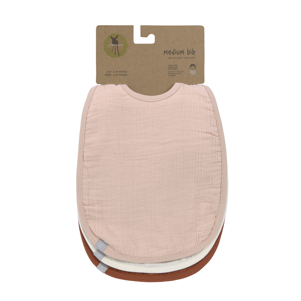 Lässig - 3 bavoirs mousseline médium à nouer ROSE Lässig