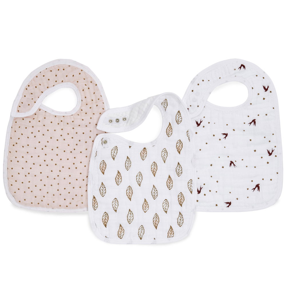 Lot de 3 bavoirs à boutons-pression en mousseline de coton ROSE Aden et Anais