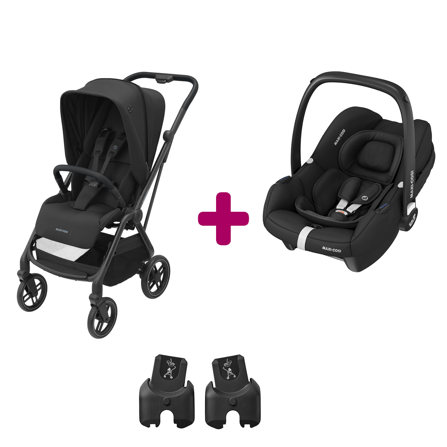 Pack poussette duo Léona 2 + cabriofix i-size essential black Maxi Cosi