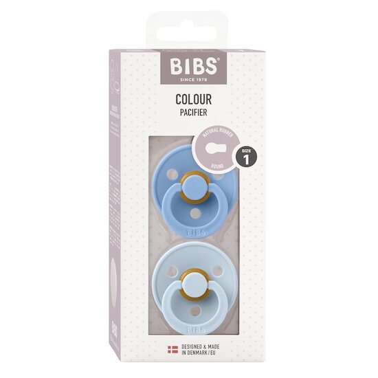 BIBS Tétines Colour 2 Pack Caoutchouc naturel Sky Blue/Baby Blue 0-6 mois