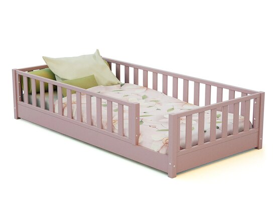 Jurababy Lit au sol enfant en bois Sonho Rose poudré 90x190 cm