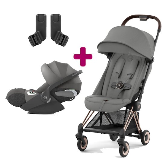 Cybex Pack poussette duo Coya Mirage Grey + coque Cloud T i-size Mirage Grey + adaptateurs coque  