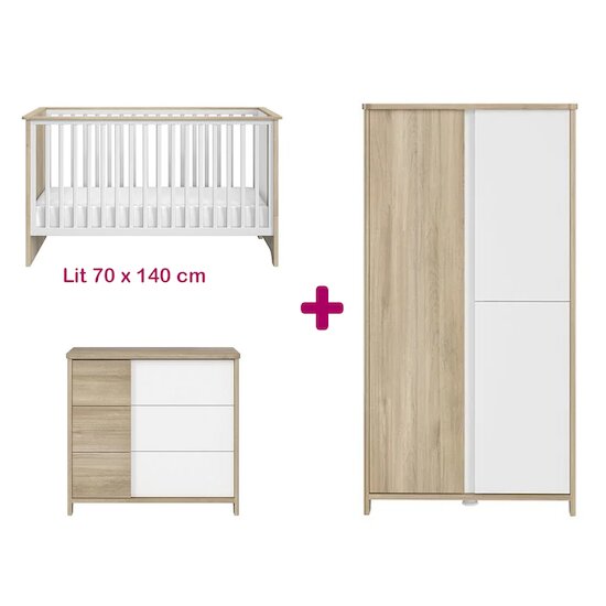 Galipette Chambre bébé complète Sacha du Bocage : lit 70x140, commode, armoire   Galipette Chambre bébé complète Sacha du Bocage : lit 70x140, commode, armoire