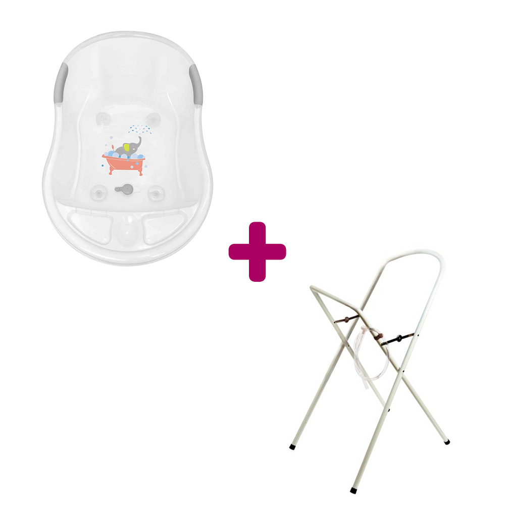 Pack Baignoire décor Elephant + support de baignoire blanc avec tuyau dBb Remond